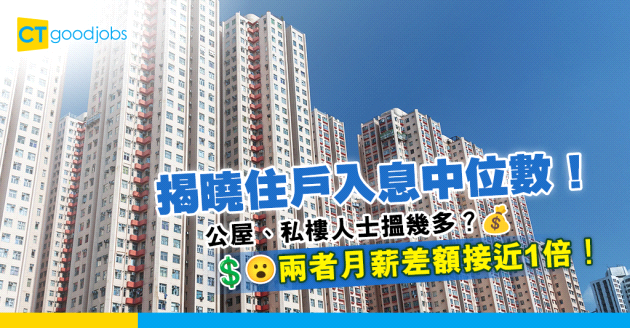 【薪酬趨勢】公開住戶入息中位數！公屋、私樓人士月薪差額接近一倍！