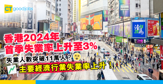 【就業市場】香港1月至3月失業率上升至3% 主要經濟行業失業率均上升！就業不足率升至1.1%