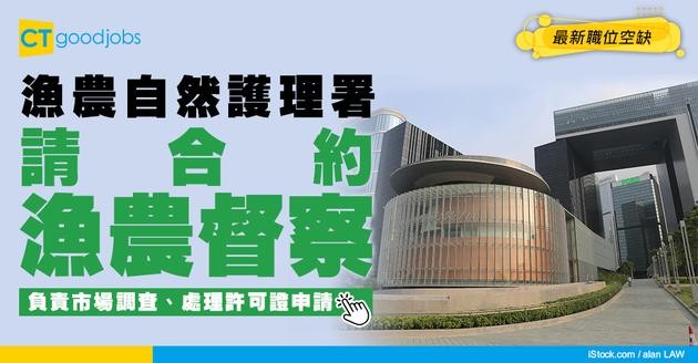 【政府工職位空缺2026】漁農自然護理署請合約漁農督察 月薪$20,050 負責收集漁業生產數據