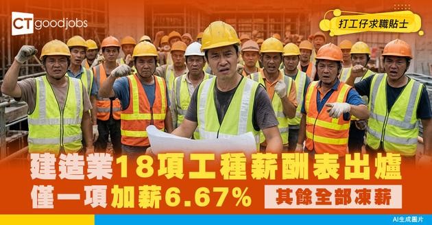 【建造業薪酬表2026】18項主要工種僅一項加薪6.67%！其餘凍薪！ 